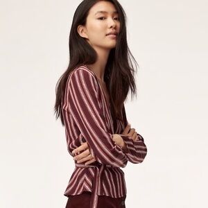 Brand New Wilfred Free Striped Burgundy Wrap Top